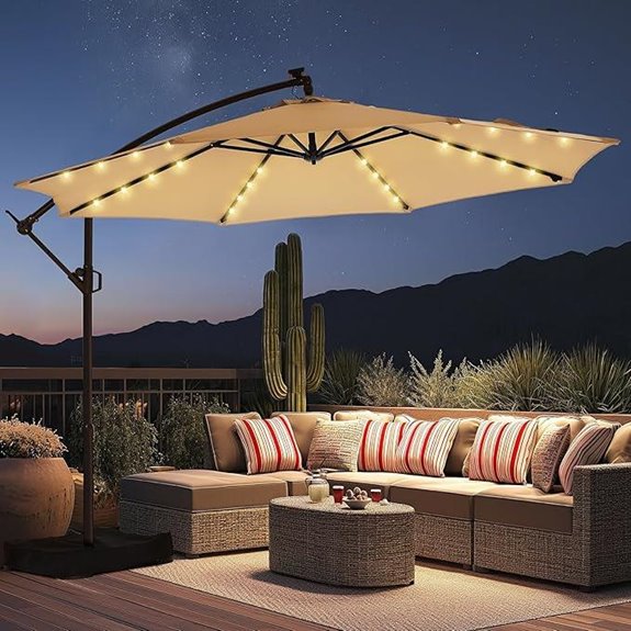 HOMSHADE 10ft Solar LED Cantilever Umbrella with Base
