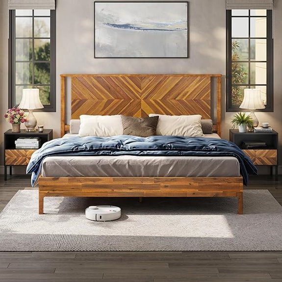 Bme Vivian 14-Inch Wooden Bed Frame with Headboard