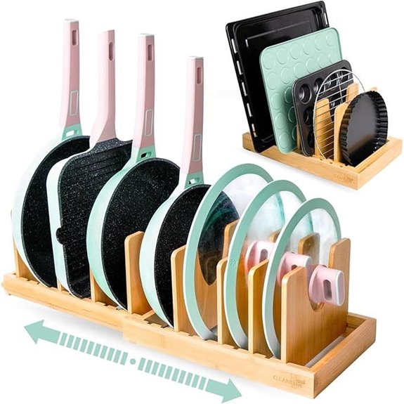 Expandable Bamboo Pot and Pan Organizer for Kitchen
