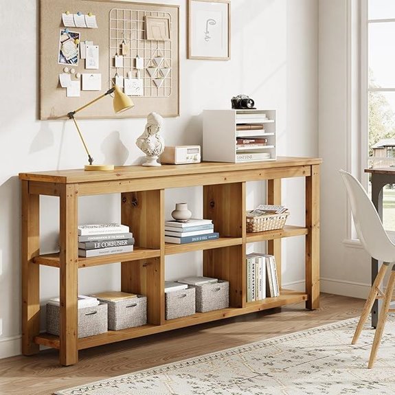 Solid Wood Horizontal Bookcase with Adjustable Shelves
