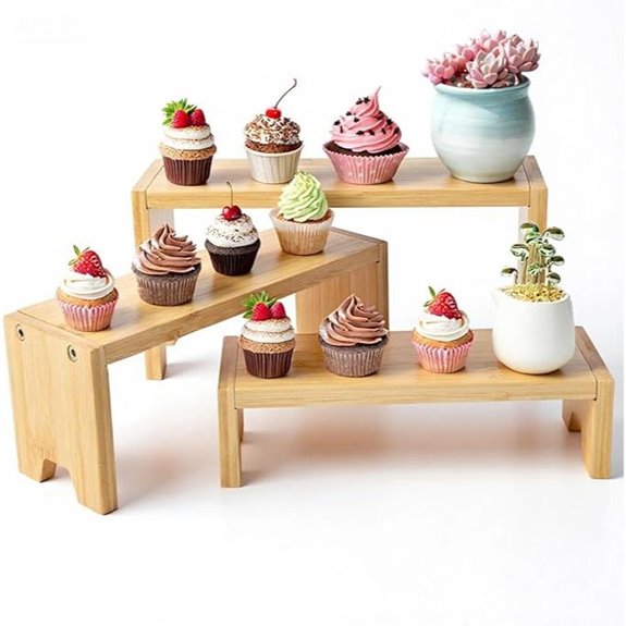 Bamboo 3-Tier Display Stand for Cups Cosmetics Decor