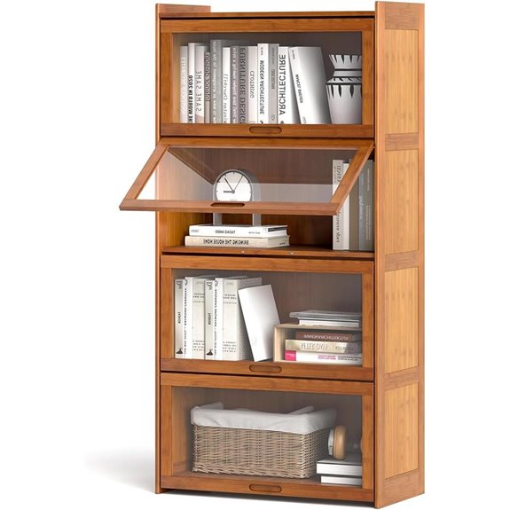Giantex 4-Tier Bamboo Bookcase with Acrylic Doors