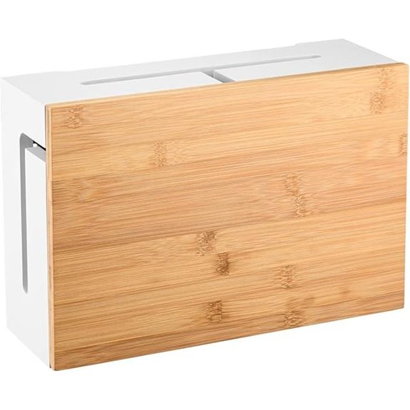 Bamboo Cable Management Box with Magnetic Lid