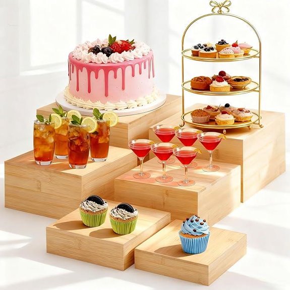 6 Pack Bamboo Buffet Risers for Display and Decor