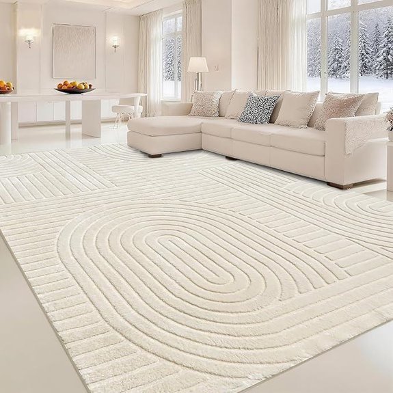 Beige 8x10 Washable Geometric Indoor Area Rug