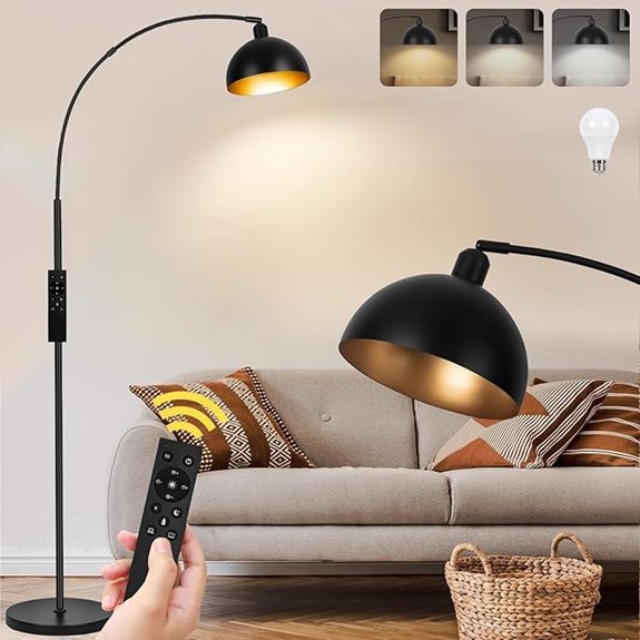 Upgraded Black Arc Floor Lamp with Dimmable Remote