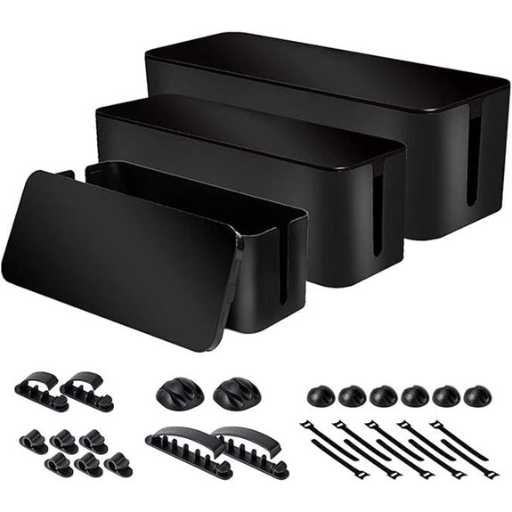 Cable Organizer Box Set with Surge Protector (Black)