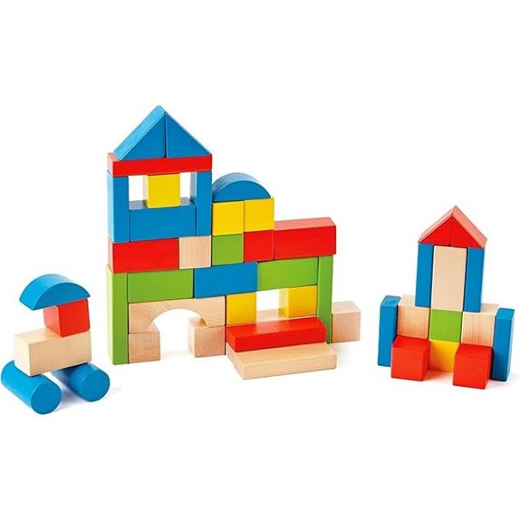 Hape Wooden Building Blocks for Kids 50 Bright Pieces