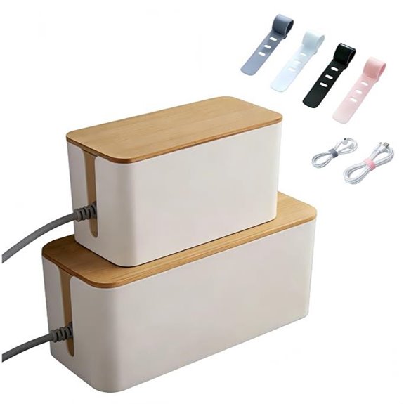 Cable Organizer Set with Silicone Ties and Bamboo Lid