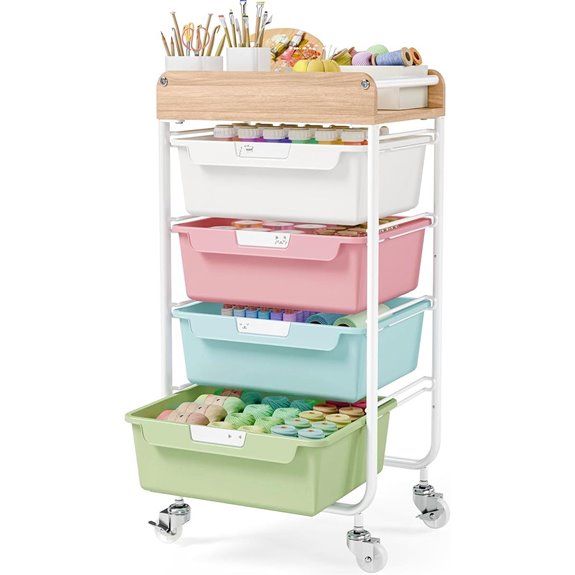 Colorful Rolling Craft Storage Cart with Drawers