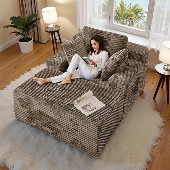 66 Corduroy Chaise Lounge with Pillows