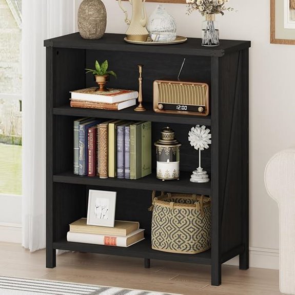 Small Black 3-Tier Bookshelf for Small Spaces