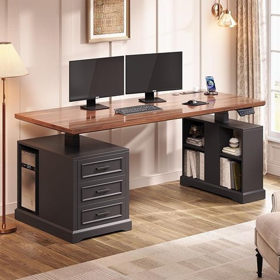 SEDETA Farmhouse Electric Standing Desk with Storage