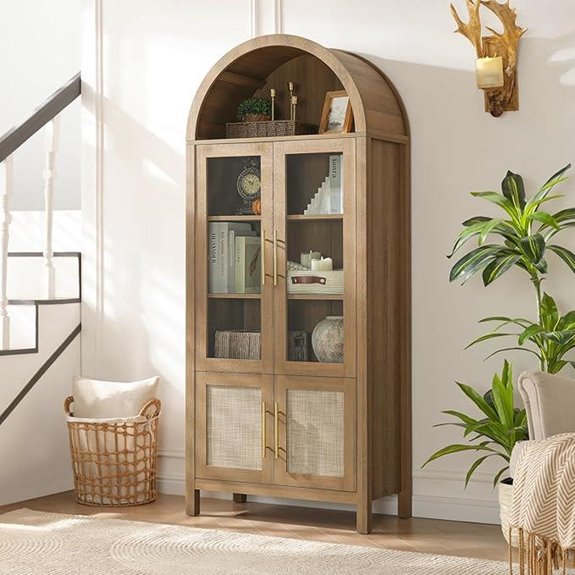 Arched 5-Tier Bookcase with Glass Doors