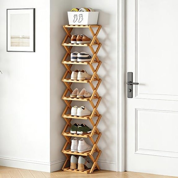 9-Tier Folding Bamboo Shoe Rack for Small Spaces