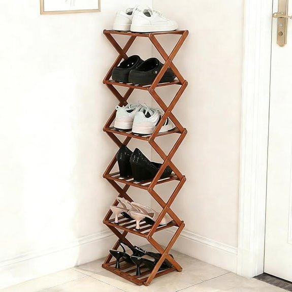 Bamboo 6-Tier Foldable Shoe Rack Organizer