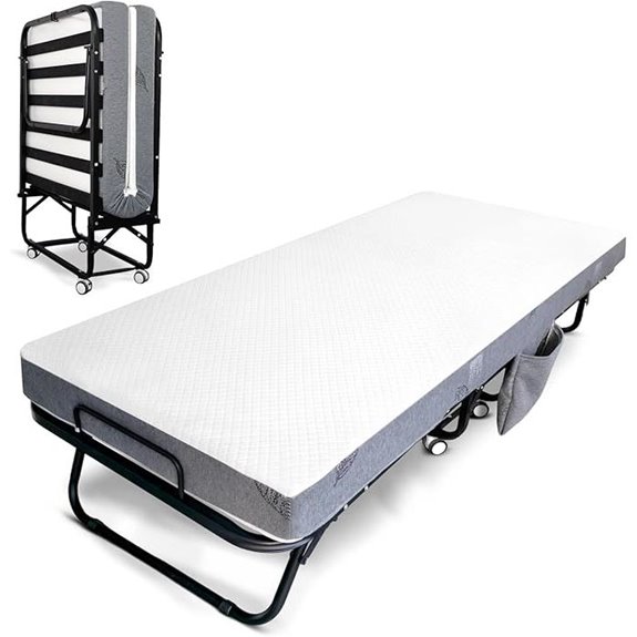 Foldable Single Bed with Mattress and Metal Frame