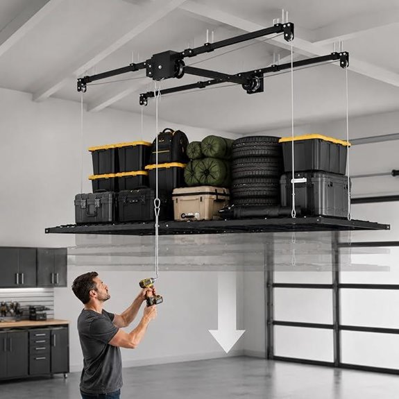 Overhead Garage Storage Rack with Crank and Lock