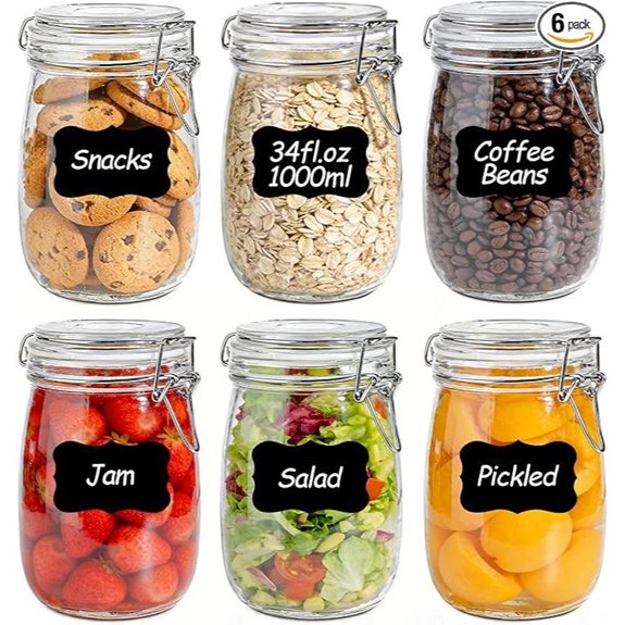 6 Pack Glass Jars with Airtight Lids for Food Storage
