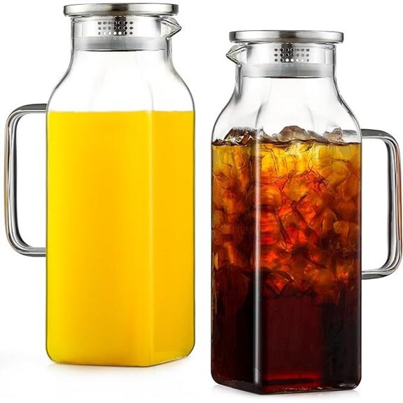 Netany 2 Pack Glass Pitchers with Lid and Handle