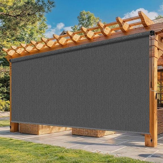 Gray Outdoor Roller Shade with Crank Wand (10' x 8')