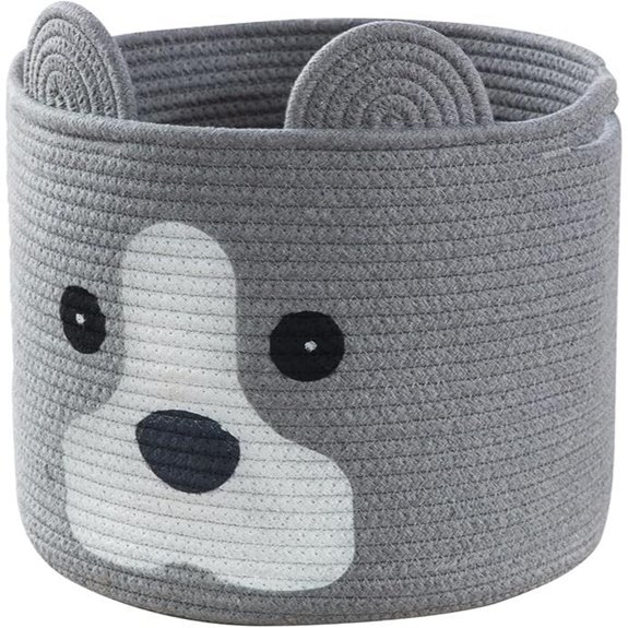 Grey Woven Dog Toy Basket with Handle