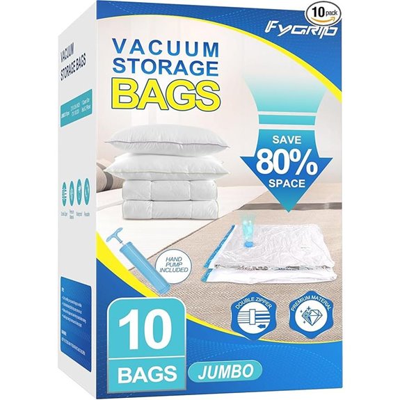 Fygrip Vacuum Storage Bags with Hand Pump (10 Jumbo)
