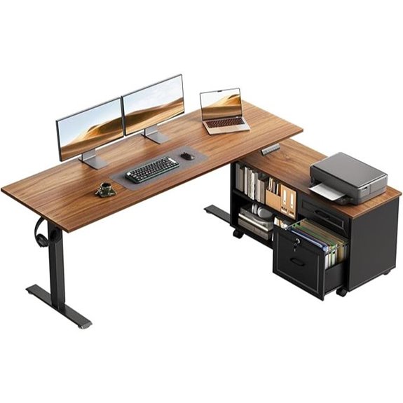 OffiGo 55 L-Shaped Electric Standing Desk with Drawers
