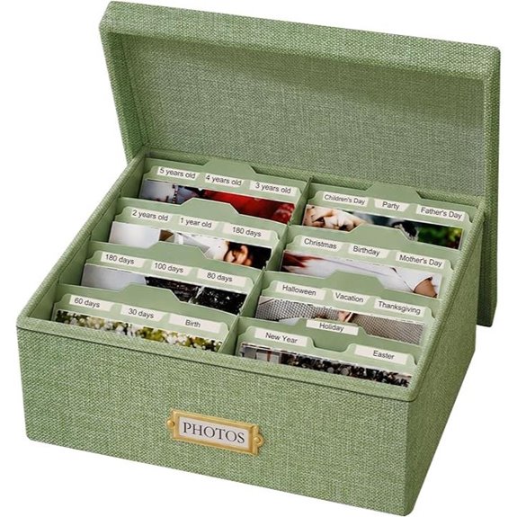 Linen Photo Storage Box with Dividers and Labels