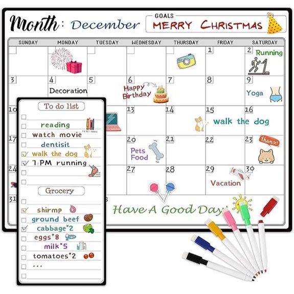 Magnetic Refrigerator Calendar with Markers and List
