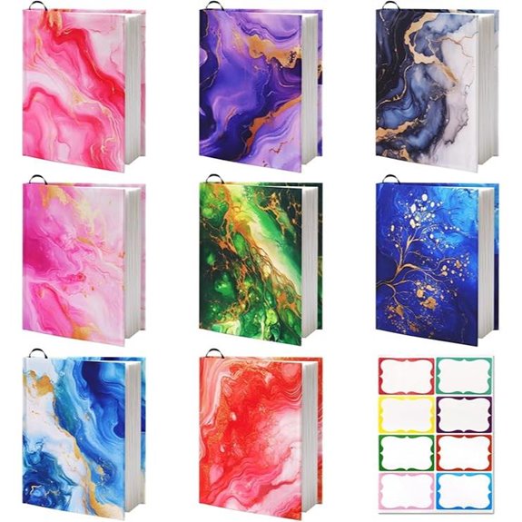 8 Pack Stretchable Book Covers with Marble Pattern