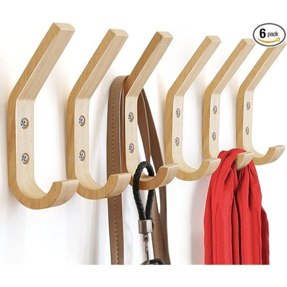 Wooden Wall Hooks Natural Oak 6 Pack
