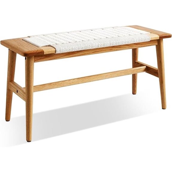 Solid Oak Farmhouse Entryway Bench with Rope Surface
