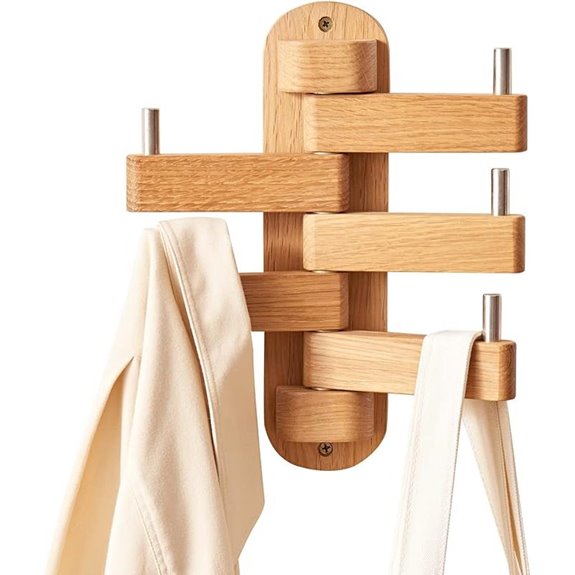 Oak Wall Coat Hooks with 5 Swivel Arms