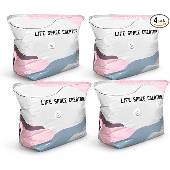 4Pcs No Pump Vacuum Storage Bags (Pink & White)
