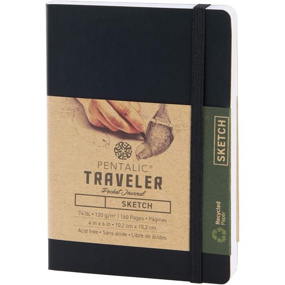 Pentalic 4 x 6 Pocket Sketchbook Traveler Journal 160 Pages Black