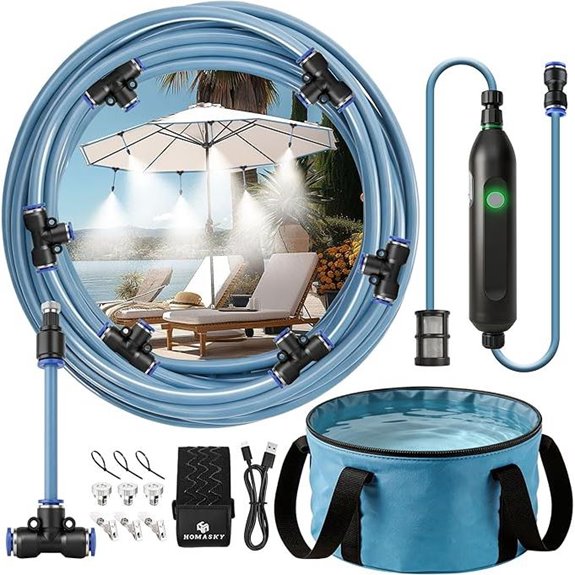 Portable Outdoor Misting System with Nozzles and Pump