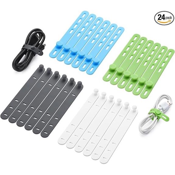 24 Pcs Reusable Silicone Cable Ties for Organization