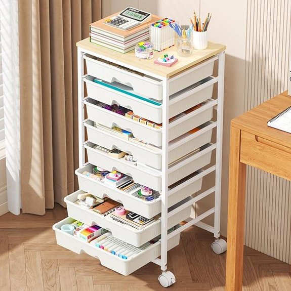 Goovilla Rolling Cart with 8 Drawers and Wooden Top