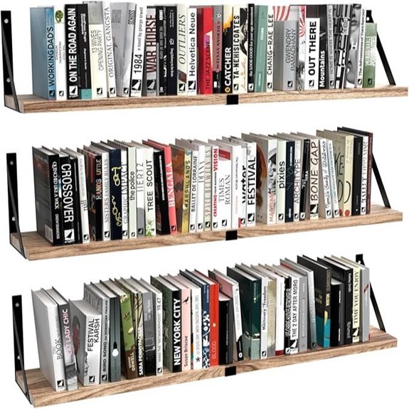 Floating Book Shelves Set of 3 Wall Wood Storage