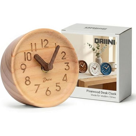 Driini Wooden Analog Desktop Clock Silent Sweep