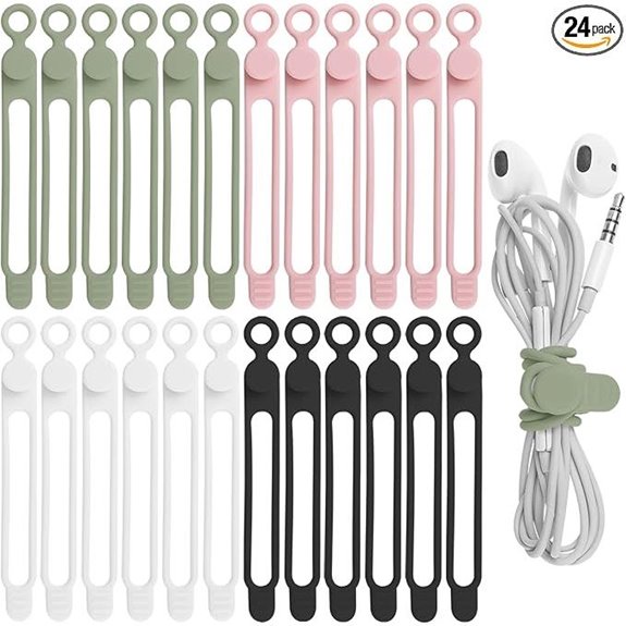 24Pcs Silicone Cable Organizer Tie Set (4 Colors)