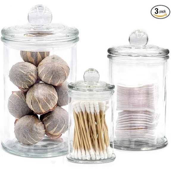 Mini Glass Apothecary Jars for Bathroom Storage (Set of 3)
