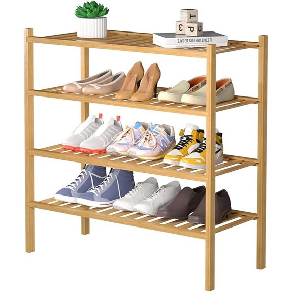 ROMGUAR 4-Tier Bamboo Shoe Rack for Small Spaces