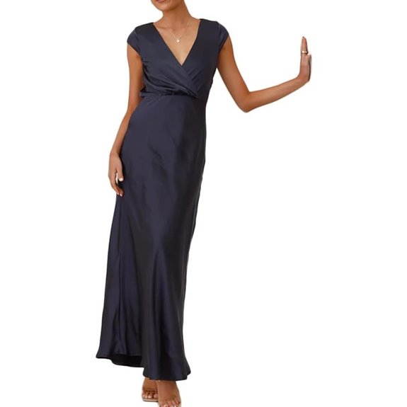Summer Satin V-Neck Wrap Maxi Dress for Women