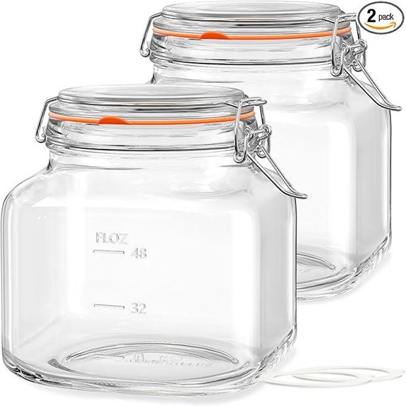 Large Airtight Glass Food Storage Jars (2 Pack)