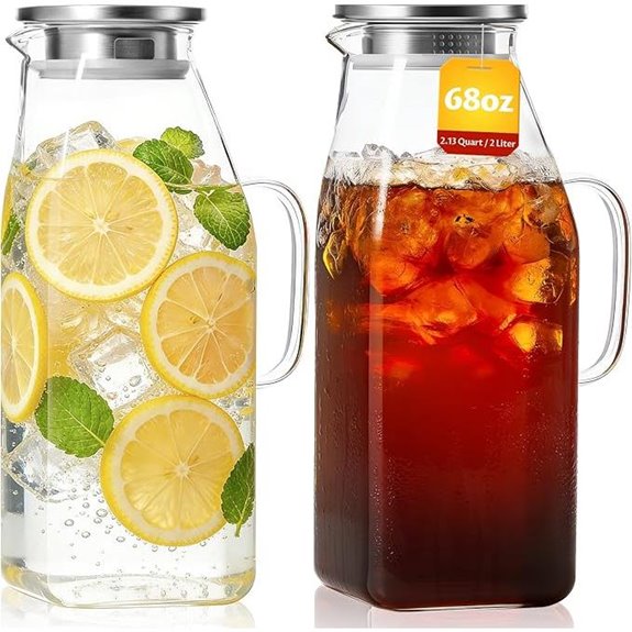 2-Pack 68oz Square Glass Water Pitcher with Lid