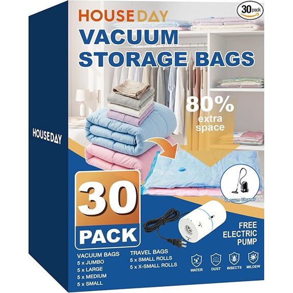 HOUSE DAY Vacuum Storage Bags with Electric Pump (30 Pack)