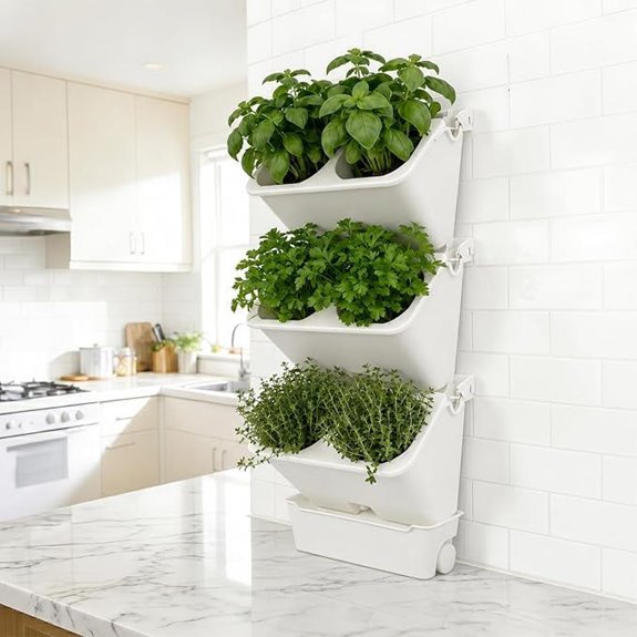 Vertical Wall-Mounted Planter with 6 Pots (White)