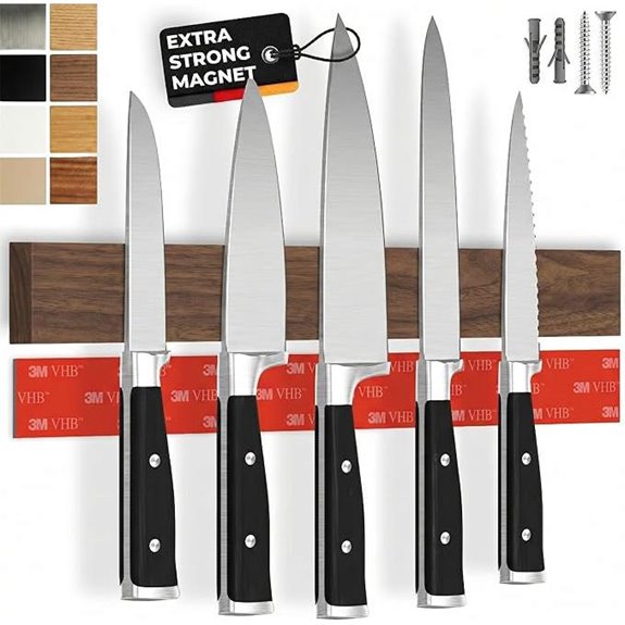 Magnetic Wall Knife Holder with Adhesive Walnut